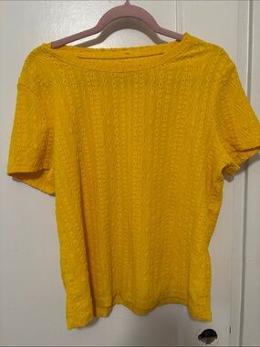 Yellow Open Knit Short Sleeve Women's Top summertime barbeque picnic